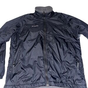 Columbia Mens Interchange Ripstop Jacket Shell Black Full Zip Fleece Collar L